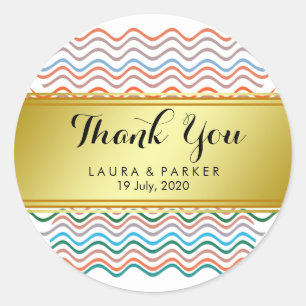 Gold Faux Foil Glitter Thank You Wedding Round Classic Round Sticker