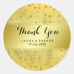 Gold Faux Foil Glitter Thank You Wedding Round Classic Round Sticker