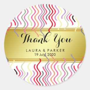 Gold Faux Foil Glitter Thank You Wedding Round Classic Round Sticker
