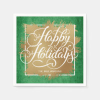 Gold Faux Foil Happy Holidays Green Pattern