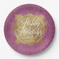 Gold Faux Foil Happy Holidays Purple