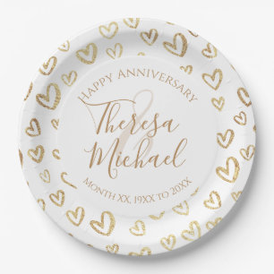 Gold Faux Foil Hearts Custom Saying Name Date Paper Plate