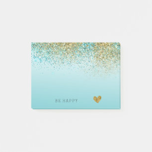 Gold Faux Glitter Aqua Ombre Personalized Post-it Notes