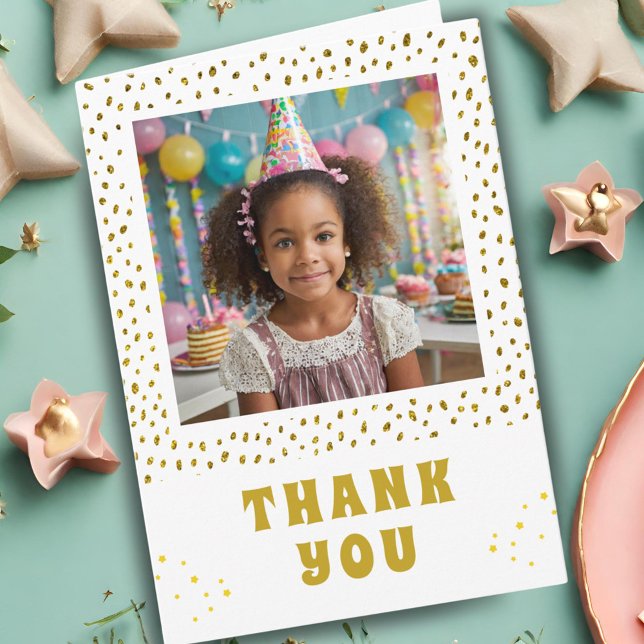 Gold Faux Glitter Birthday Girl Photo Thank you Card (Creator Uploaded)