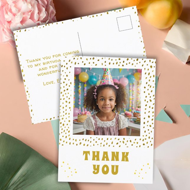 Gold Faux Glitter Birthday Girl Photo Thank you Postcard (Creator Uploaded)