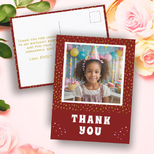 Gold Faux Glitter Birthday Girl Photo Thank you Postcard