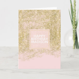 Gold Faux Glitter Blush Pink Sparkle Card