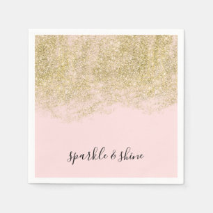 Gold Faux Glitter Blush Pink Sparkle Napkin