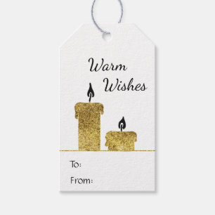 Gold faux glitter candles Christmas holiday season Gift Tags