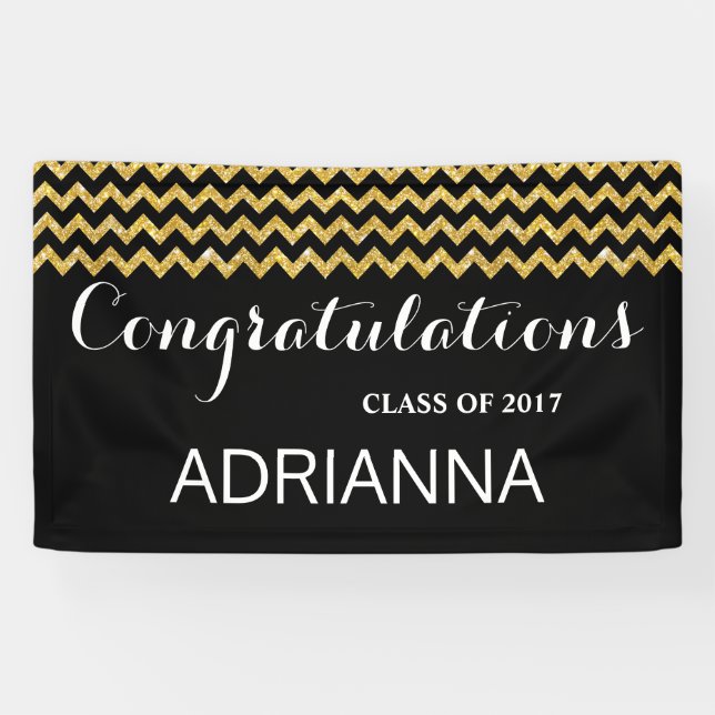 Gold Faux Glitter Chevron Congratulations Graduate Banner (Horizontal)