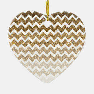 Gold Faux Glitter Chevron Ombre Ceramic Tree Decoration