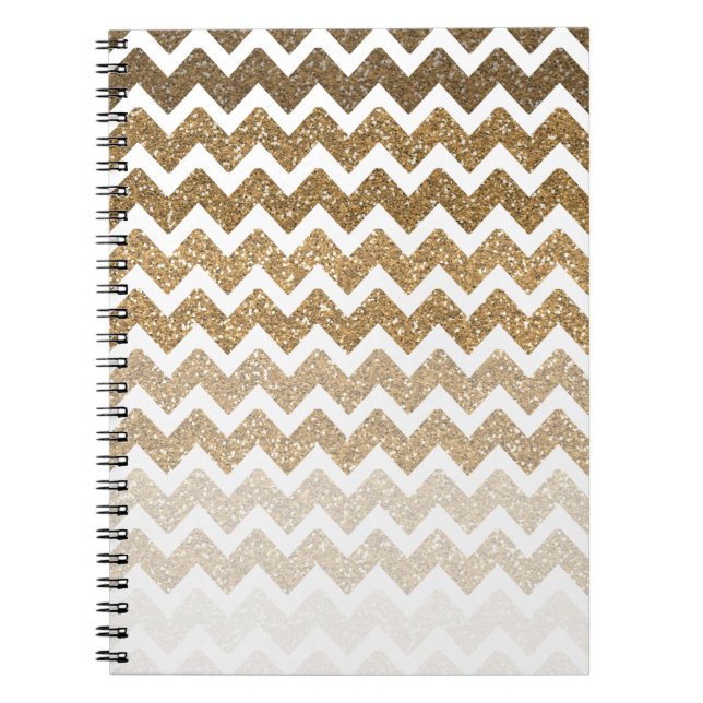 Gold Faux Glitter Chevron Ombre Spiral Notebook (Front)