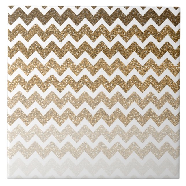Gold Faux Glitter Chevron Ombre Tile (Front)