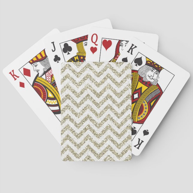 Gold Faux Glitter Chevron Playing Cards (Back)
