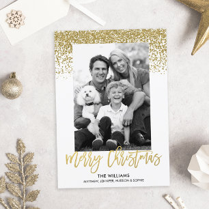 Gold Faux Glitter Christmas Holiday Photo Card