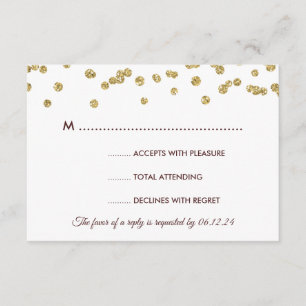 Gold Faux Glitter Confetti Wedding Marsala RSVP Card