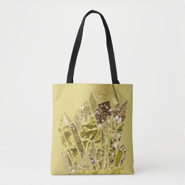 Gold Faux Glitter Crystals Tote Bag (Front)