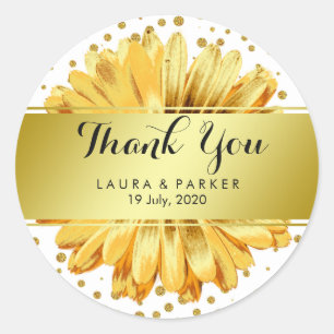 Gold Faux Glitter Daisy Thank You Wedding Floral Classic Round Sticker