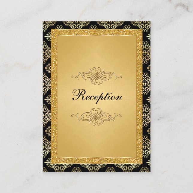 Gold FAUX Glitter Damask, Scrolls Enclosure Card (Front)