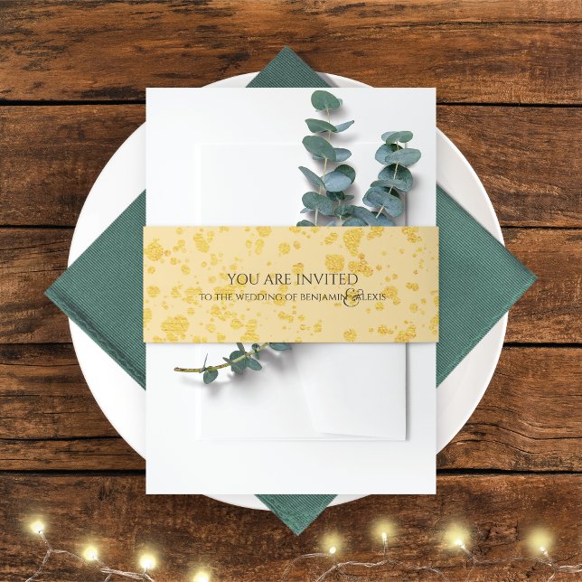 Gold Faux Glitter Embellishment Wedding Invitation Belly Band (Creator Uploaded)