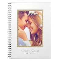 Gold faux glitter frame wedding planning notebook