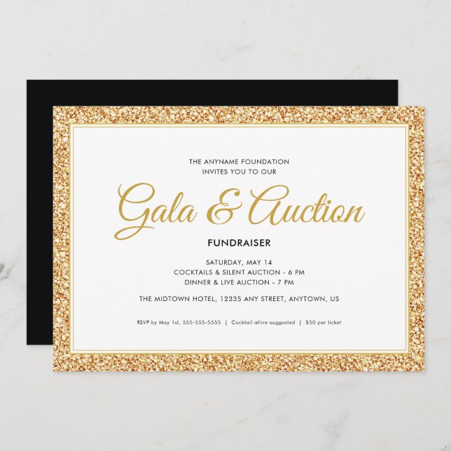 Gold Faux Glitter | Gala Auction and Fundraiser Invitation (Front/Back)