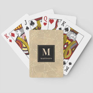 Gold Faux Glitter Geometric Lines Monogram Playing Cards
