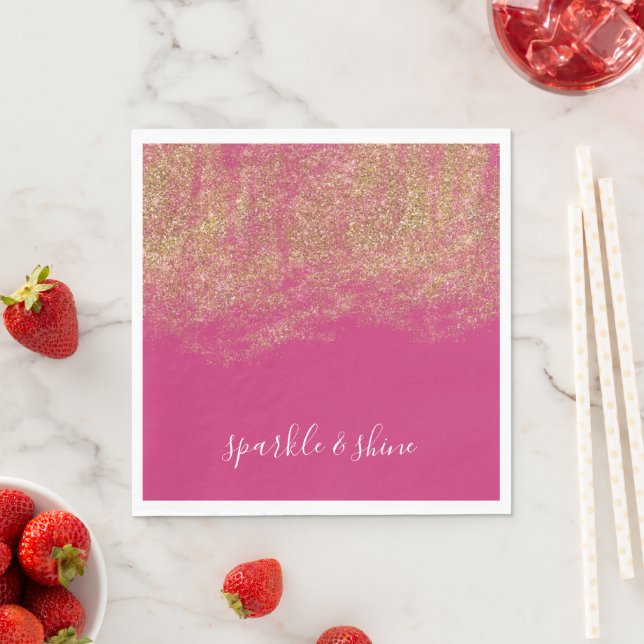 Gold Faux Glitter Girly Pink Sparkle Napkin (Insitu)