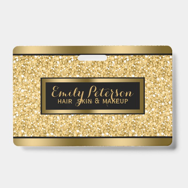 Gold Faux Glitter Gold And Black Accents ID Badge (Front)