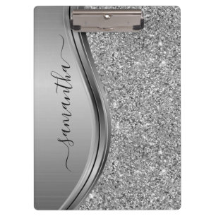 Gold Faux Glitter Handwritten Name Metal Monogram Clipboard