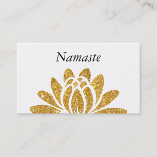 Gold Faux Glitter Lotus Flower Modern Namaste Business Card