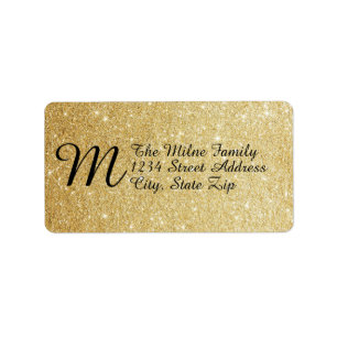 Gold Faux Glitter Monogram Address Labels