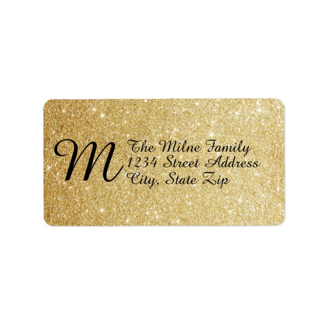 Gold Faux Glitter Monogram Address Labels (Front)