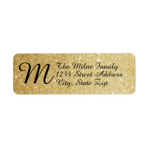 Gold Faux Glitter Monogram - Return Address Labels