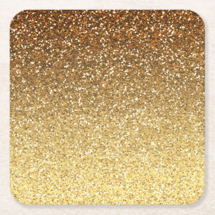 Gold Faux Glitter Ombre Square Paper Coaster