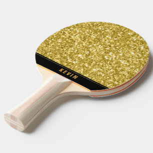 Gold Faux Glitter Print Monogram Ping Pong Paddle