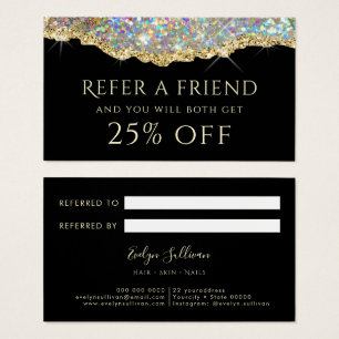 Gold faux glitter referral card