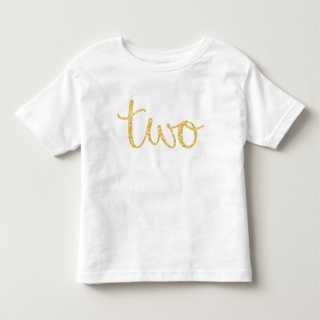 Gold Faux Glitter Script 2nd Birthday Toddler T-Shirt (Front)