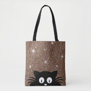 Gold Faux Glitter Shimmer Texture With A cat Tote Bag