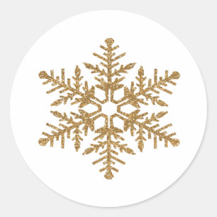 Gold Faux Glitter Snowflake Classic Round Sticker