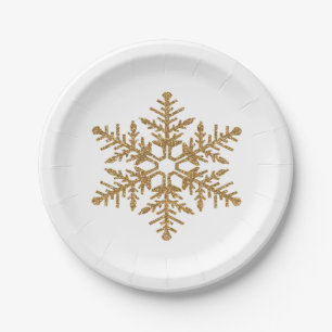 Gold Faux Glitter Snowflake Paper Plate