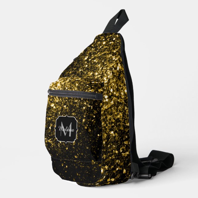Gold faux glitter sparkles Monogram Sling Bag (Right Corner)