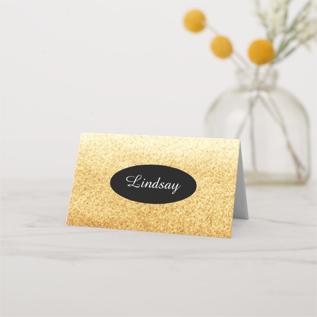 Gold Faux Glitter Table Seating Name Place Card (Front)