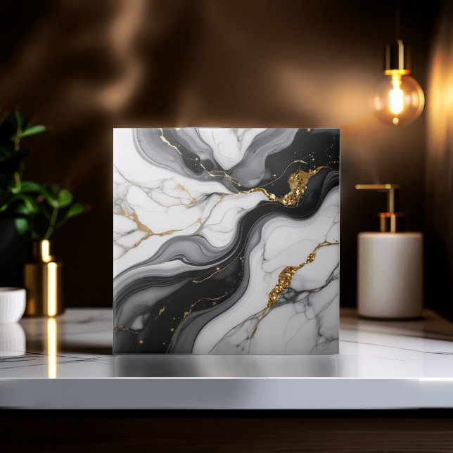 Gold Faux Glitter Veined B&W Marble ID1180c Tile (Creator Uploaded)