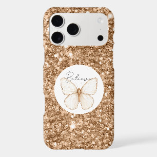 Gold Faux Glitter White Butterfly