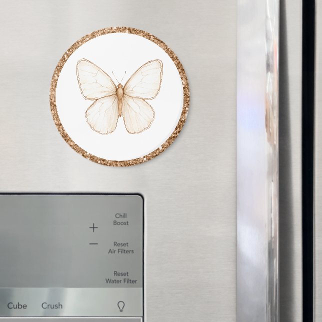 Gold Faux Glitter White Butterfly   Magnet (In Situ (Fridge))