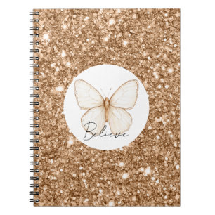 Gold Faux Glitter White Butterfly Notebook