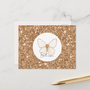 Gold Faux Glitter White Butterfly Postcard