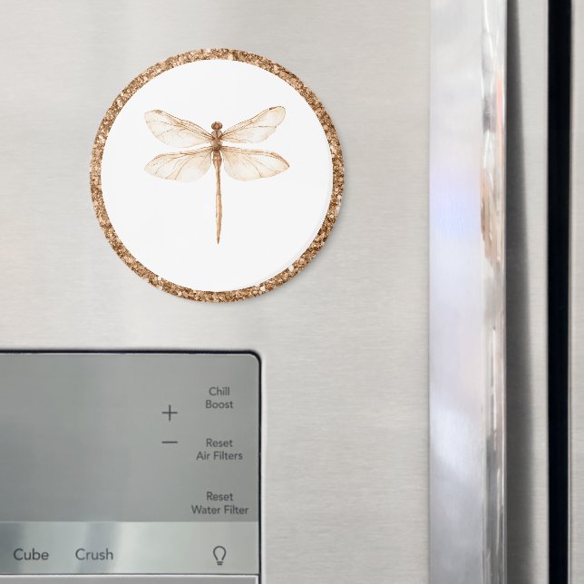 Gold Faux Glitter White Dragonfly   Magnet (In Situ (Fridge))