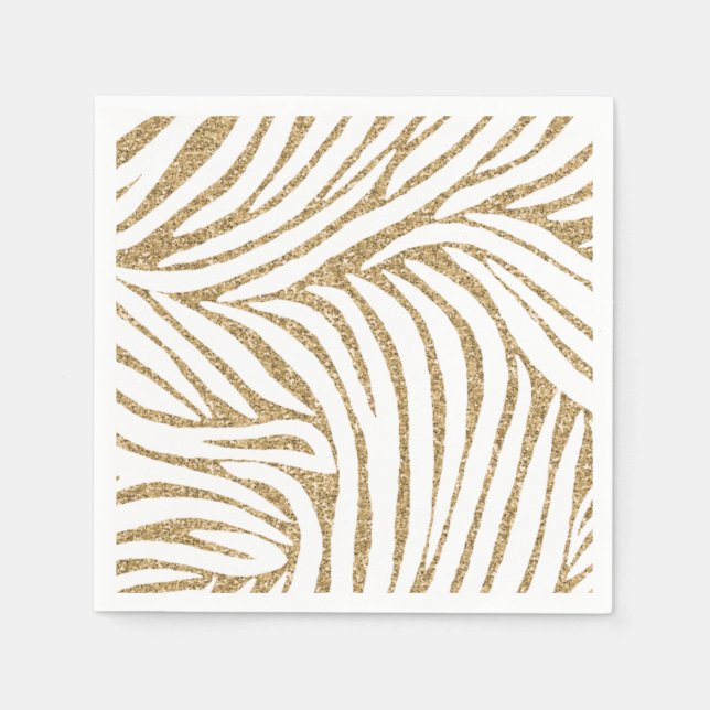 Gold Faux Glitter Zebra Print Napkin (Front)
